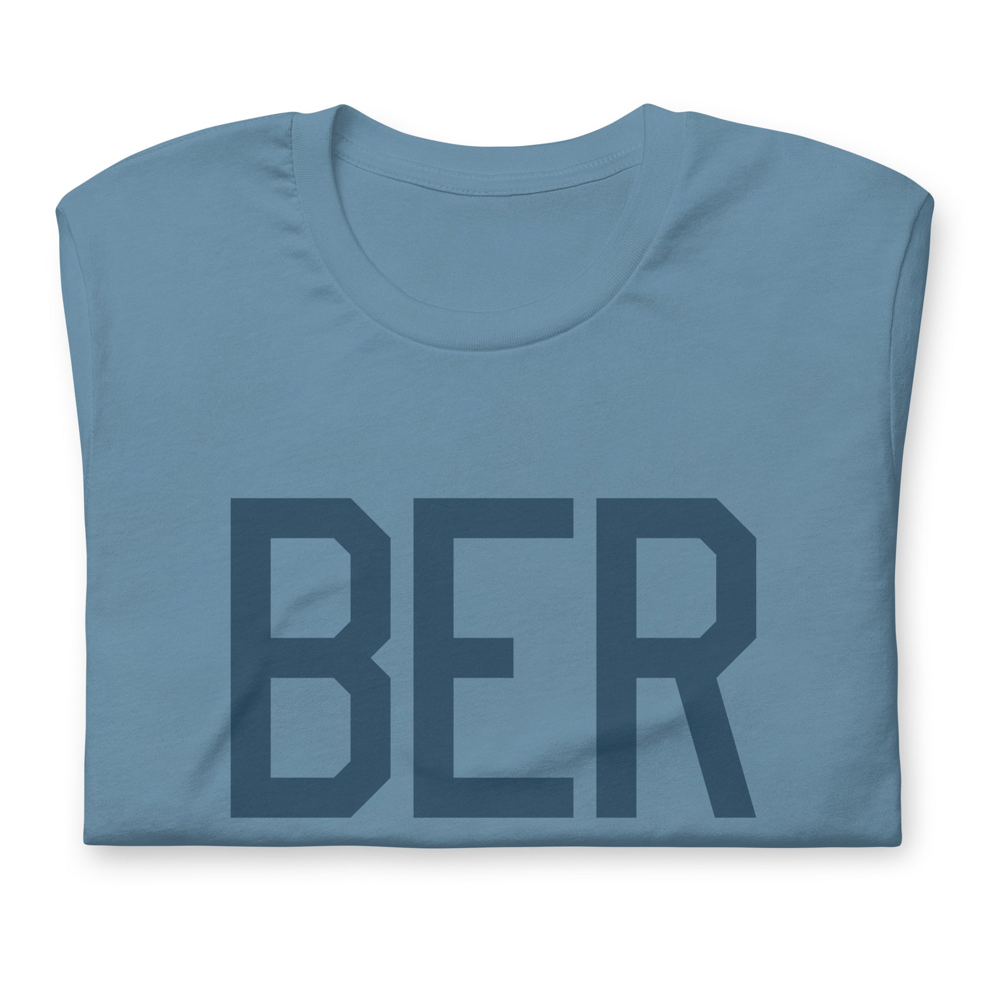 BER Berlin Unisex T-Shirt • Air Force Lettering in Arapawa Blue • YHM Designs - Image 05