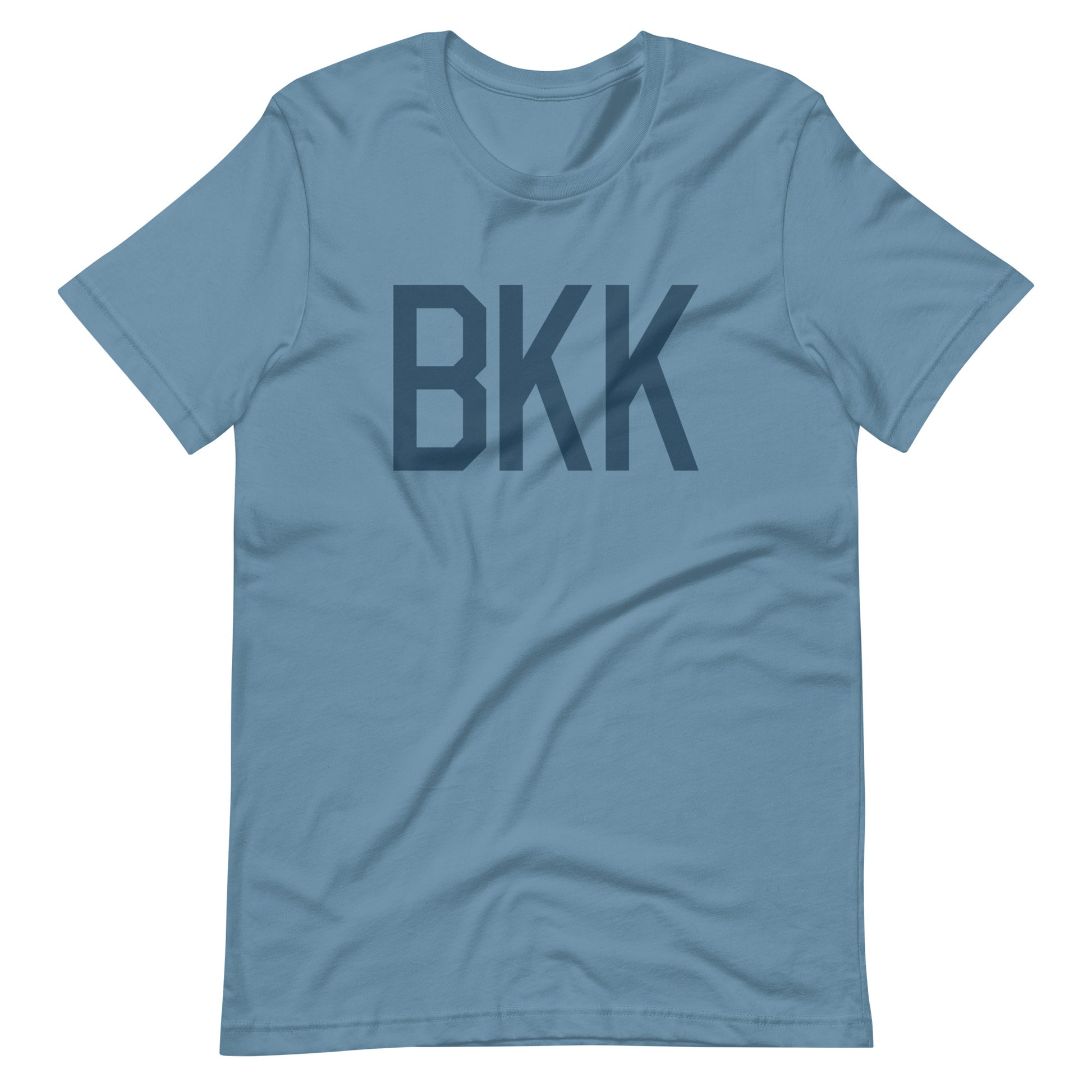 BKK Bangkok Unisex T-Shirt • Air Force Lettering in Arapawa Blue • YHM Designs - Image 01