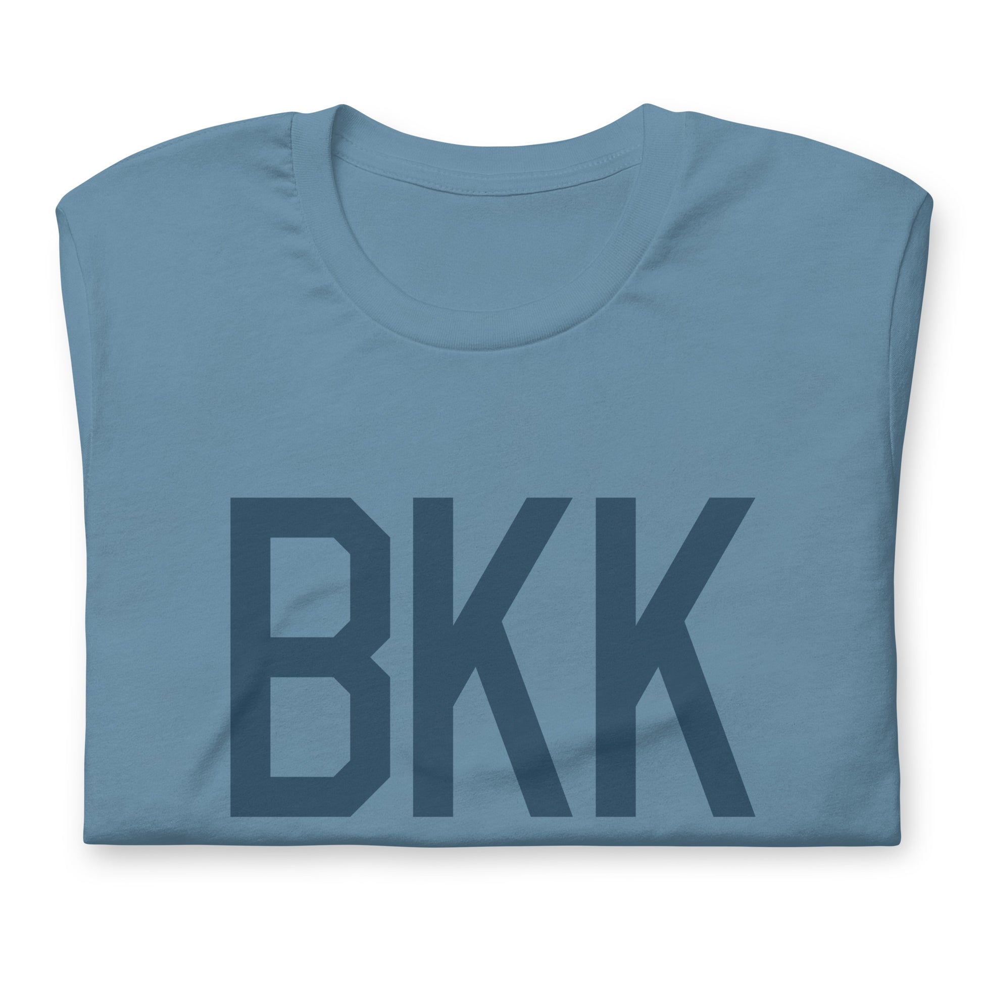 BKK Bangkok Unisex T-Shirt • Air Force Lettering in Arapawa Blue • YHM Designs - Image 05