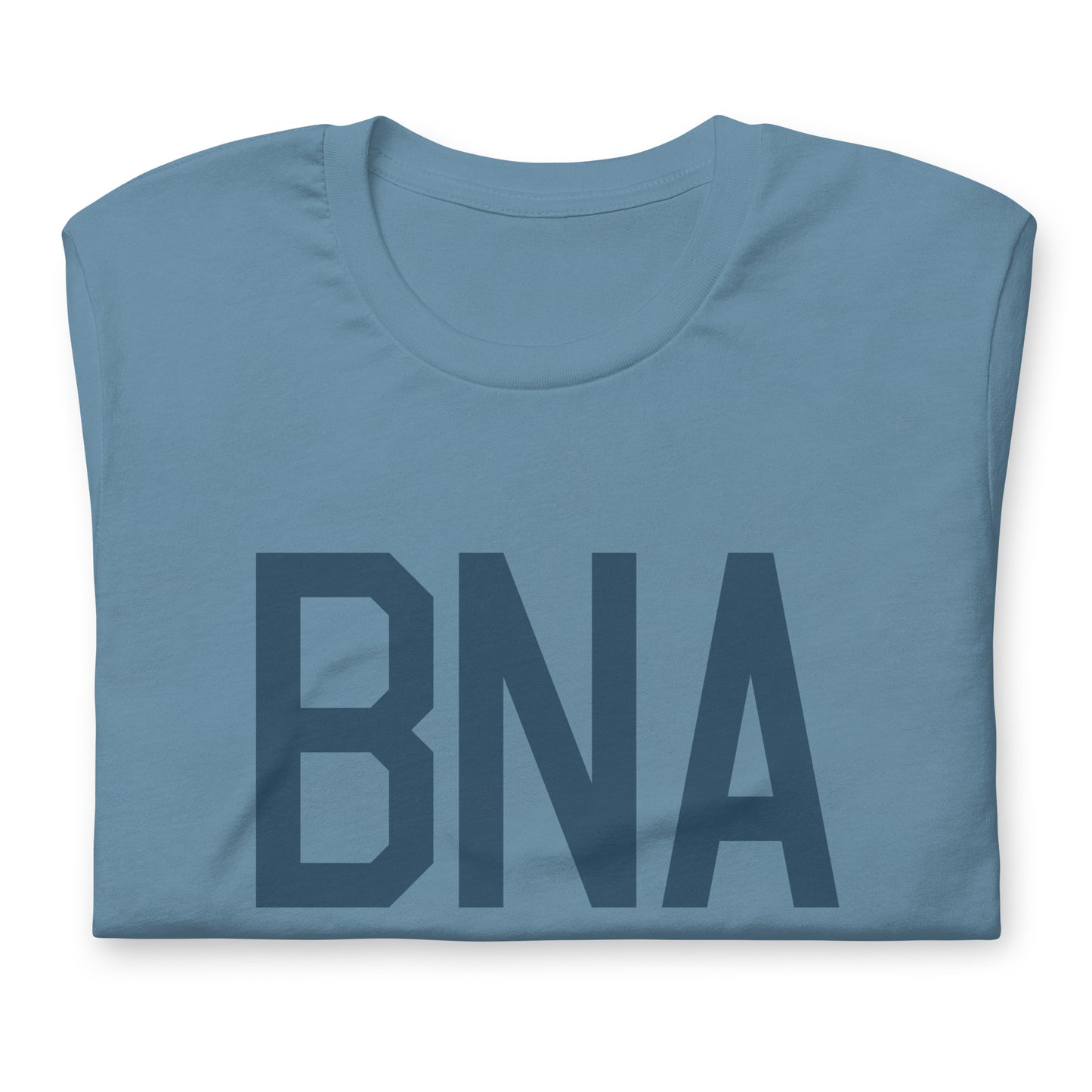 BNA Nashville Unisex T-Shirt • Air Force Lettering in Arapawa Blue • YHM Designs - Image 05