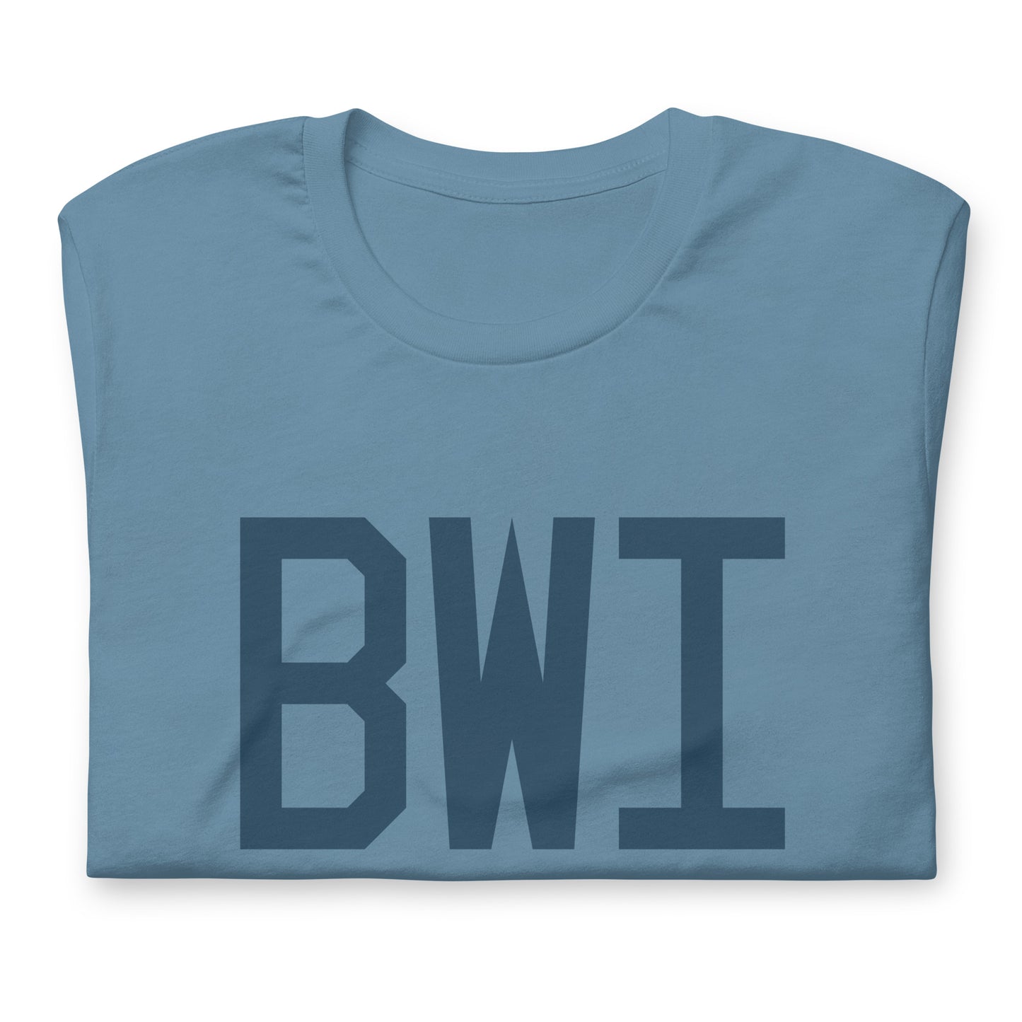 BWI Baltimore Unisex T-Shirt • Air Force Lettering in Arapawa Blue • YHM Designs - Image 05