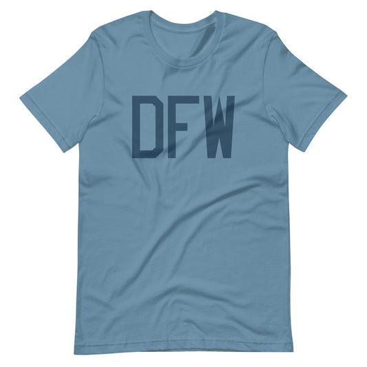 DFW Dallas Unisex T-Shirt • Air Force Lettering in Arapawa Blue • YHM Designs - Image 01