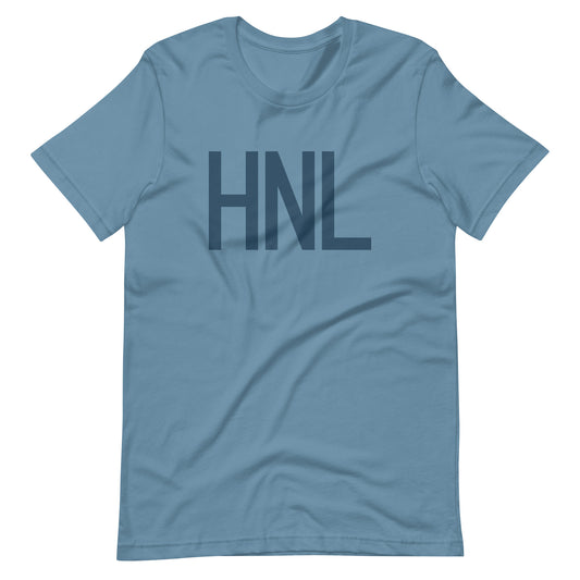 HNL Honolulu Unisex T-Shirt • Air Force Lettering in Arapawa Blue • YHM Designs - Image 01