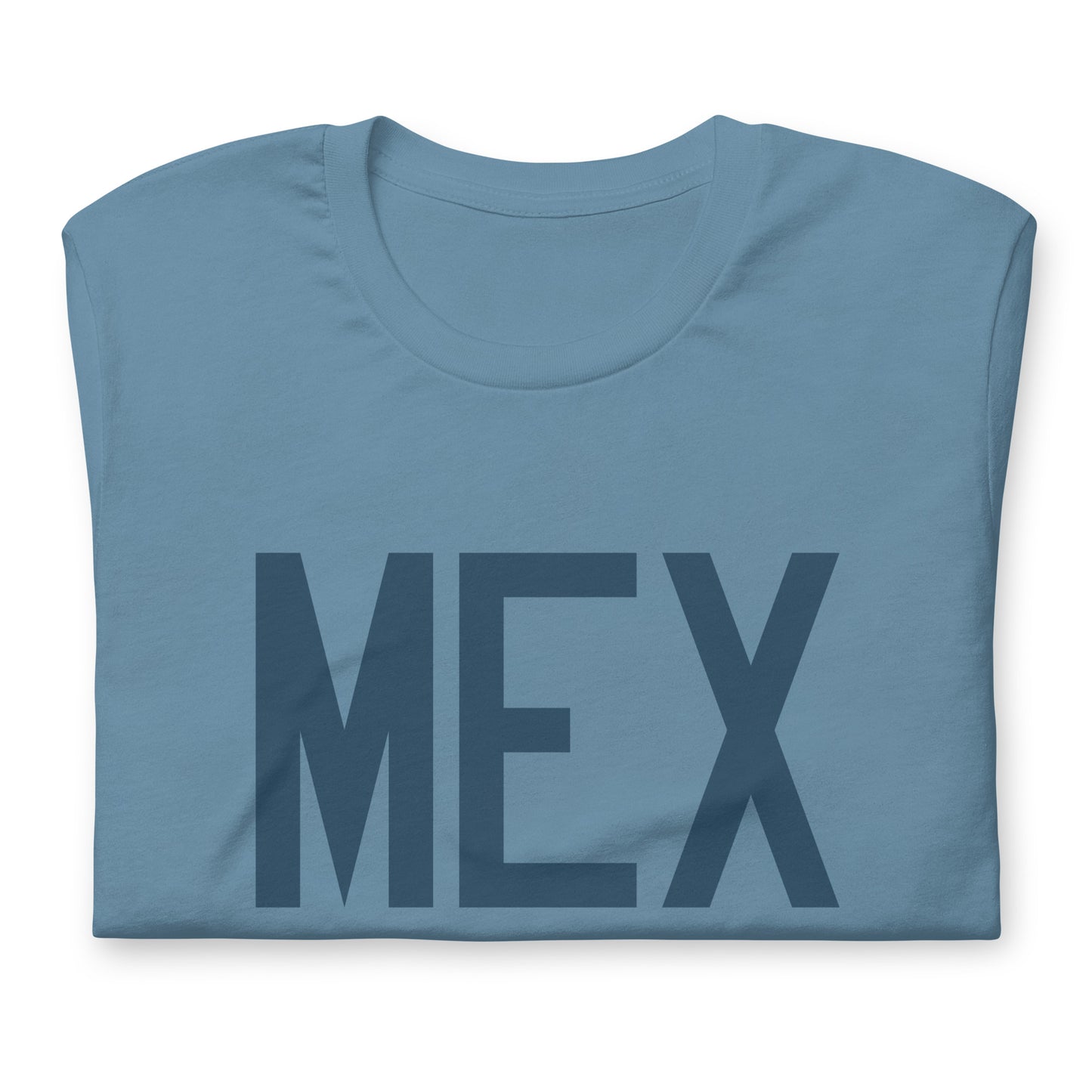 MEX Mexico City Unisex T-Shirt • Air Force Lettering in Arapawa Blue • YHM Designs - Image 05