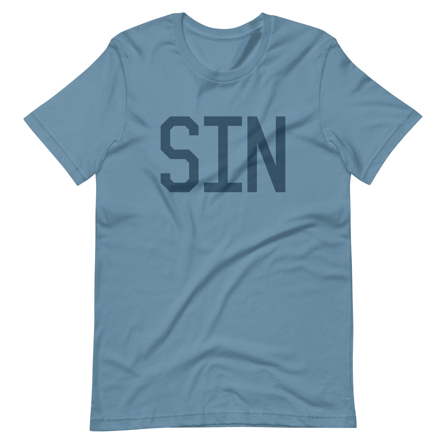 SIN Singapore Unisex T-Shirt • Air Force Lettering in Arapawa Blue • YHM Designs - Image 01