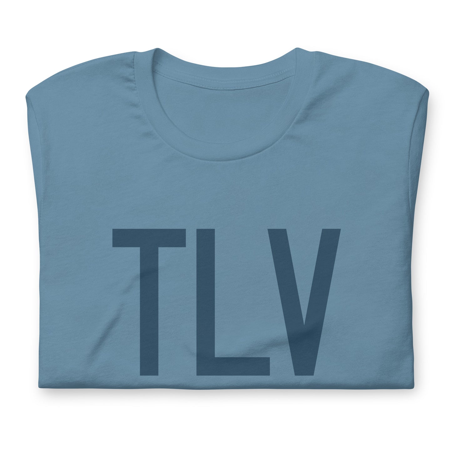 TLV Tel Aviv Unisex T-Shirt • Air Force Lettering in Arapawa Blue • YHM Designs - Image 05