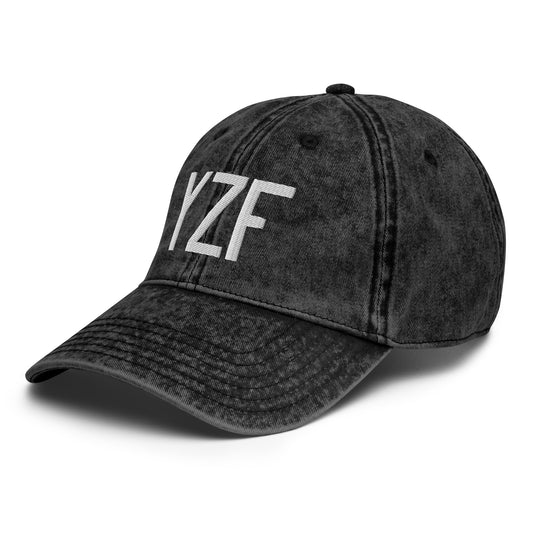 Airport Code Twill Cap - White • YZF Yellowknife • YHM Designs - Image 01