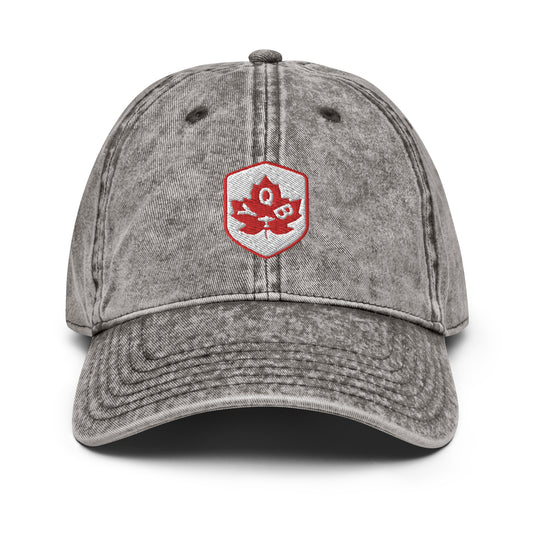 YQB Quebec City Cotton Twill Cap • Maple Leaf Shield Design - Red & White • YHM Designs - Image 02