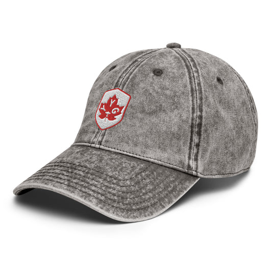 YYG Charlottetown Cotton Twill Cap • Maple Leaf Shield Design - Red & White • YHM Designs - Image 01