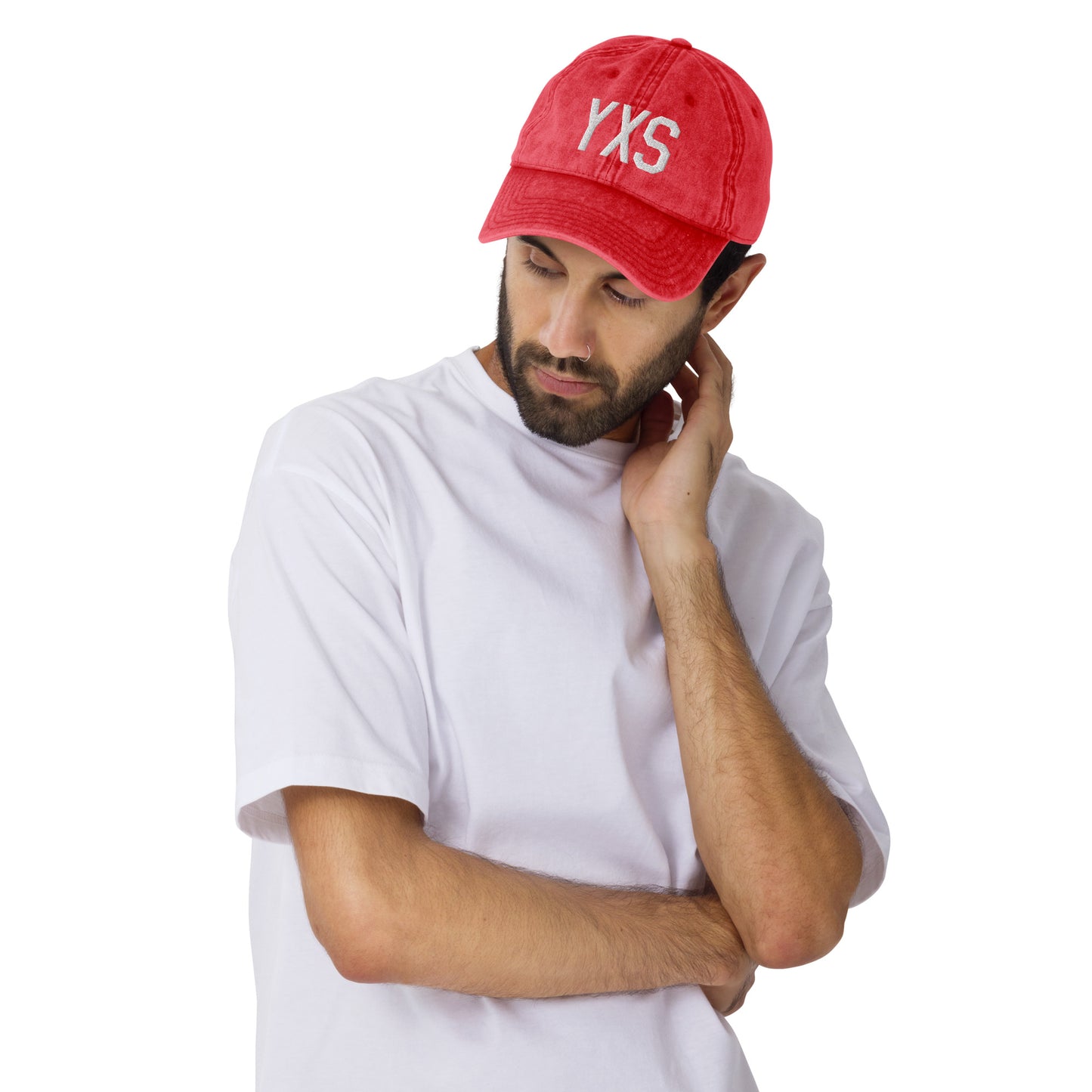 Airport Code Twill Cap - White • YXS Prince George • YHM Designs - Image 07