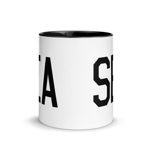 Aviation-Theme Coffee Mug - Black • SEA Seattle • YHM Designs - Image 02