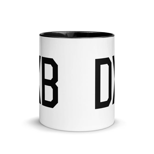 DXB Dubai Coffee Mug • Air Force Lettering in Black • YHM Designs - Image 02