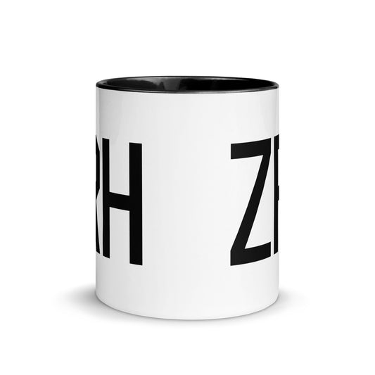 Aviation-Theme Coffee Mug - Black • ZRH Zurich • YHM Designs - Image 02