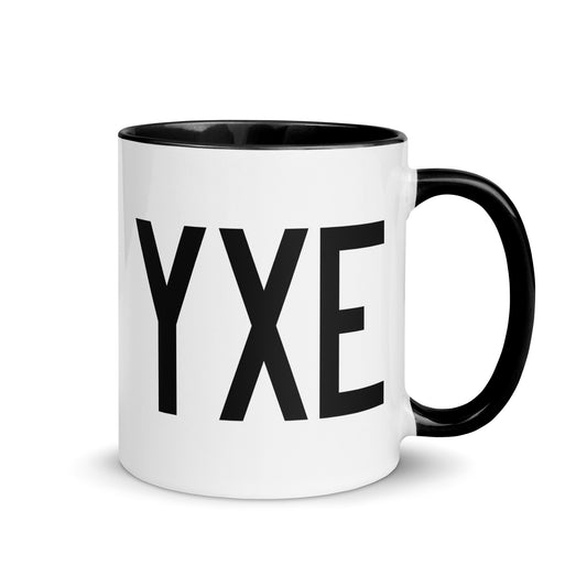 YXE Saskatoon Coffee Mug • Air Force Lettering in Black • YHM Designs - Image 01
