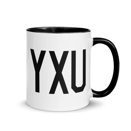 YXU London Coffee Mug • Air Force Lettering in Black • YHM Designs - Image 01