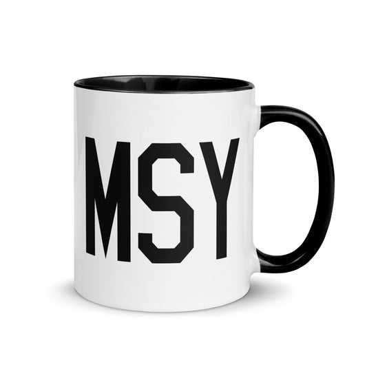 MSY New Orleans Coffee Mug • Air Force Lettering in Black • YHM Designs - Image 01