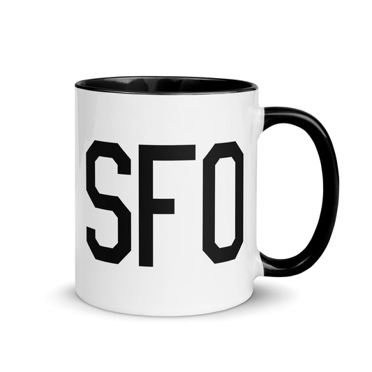 Aviation-Theme Coffee Mug - Black • SFO San Francisco • YHM Designs - Image 01