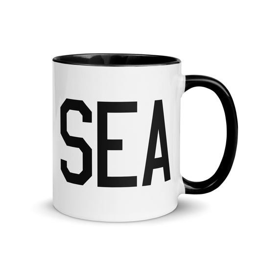 Aviation-Theme Coffee Mug - Black • SEA Seattle • YHM Designs - Image 01