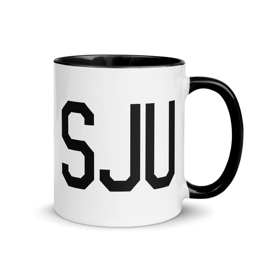 SJU San Juan Coffee Mug • Air Force Lettering in Black • YHM Designs - Image 01