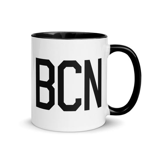 BCN Barcelona Coffee Mug • Air Force Lettering in Black • YHM Designs - Image 01