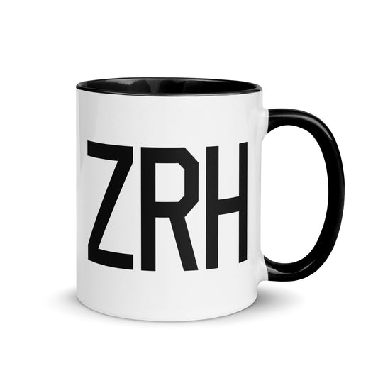 Aviation-Theme Coffee Mug - Black • ZRH Zurich • YHM Designs - Image 01