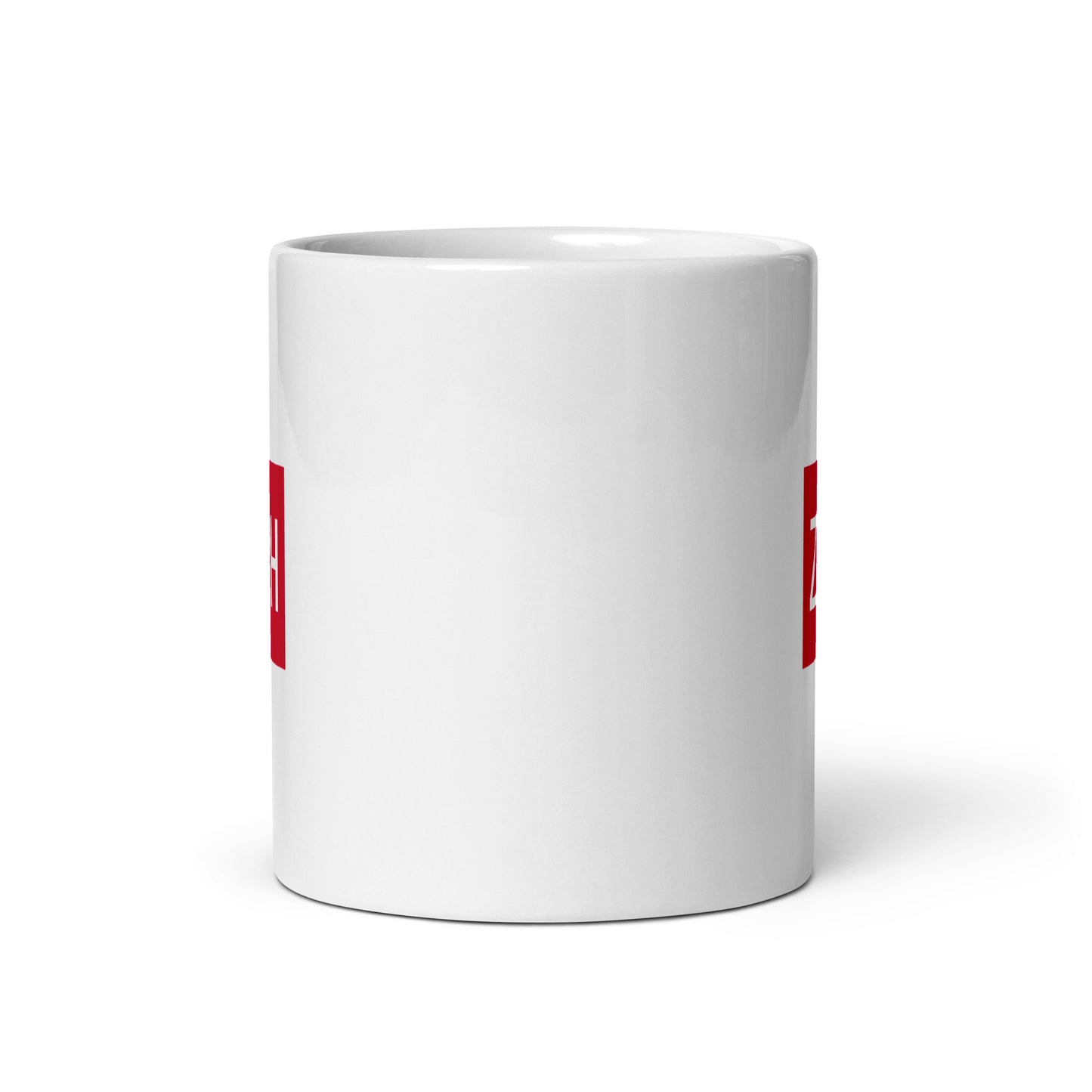 ZRH Zurich Coffee Mug • Air Force Lettering in Crimson Red • YHM Designs - Image 03