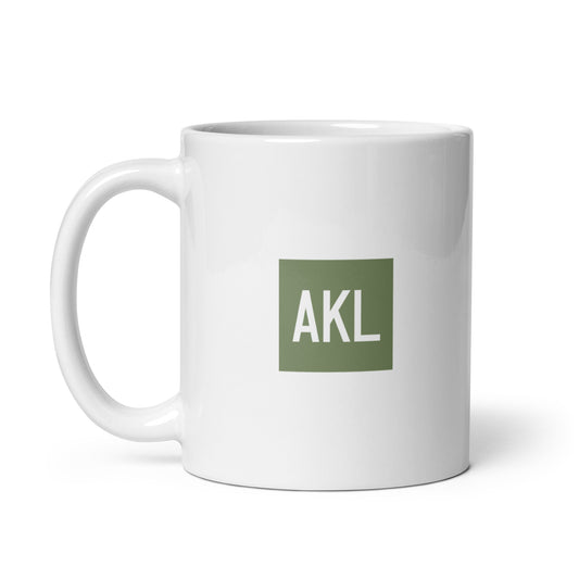 AKL Auckland Coffee Mug • Air Force Lettering in Camouflage Green • YHM Designs - Image 02