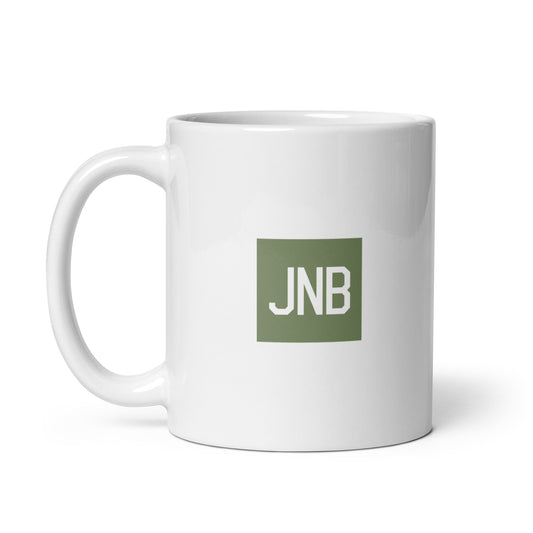 JNB Johannesburg Coffee Mug • Air Force Lettering in Camouflage Green • YHM Designs - Image 02