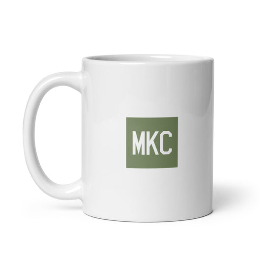 MKC Kansas City Coffee Mug • Air Force Lettering in Camouflage Green • YHM Designs - Image 02