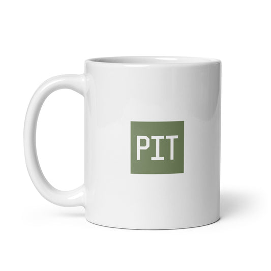 PIT Pittsburgh Coffee Mug • Air Force Lettering in Camouflage Green • YHM Designs - Image 02