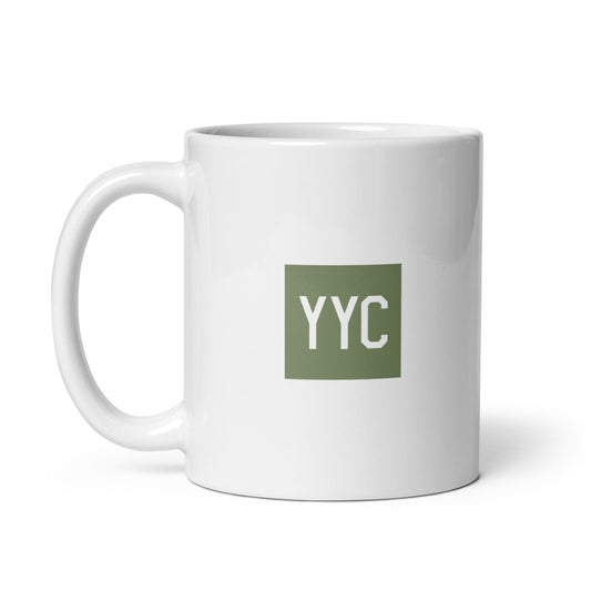 YYC Calgary Coffee Mug • Air Force Lettering in Camouflage Green • YHM Designs - Image 02