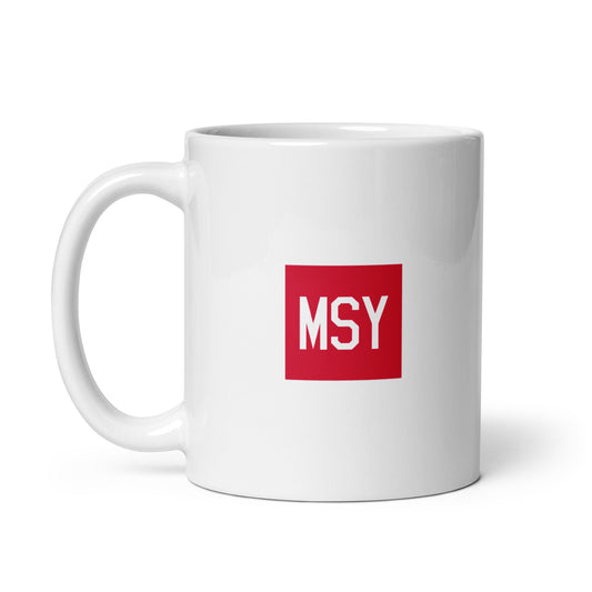 MSY New Orleans Coffee Mug • Air Force Lettering in Crimson Red • YHM Designs - Image 02