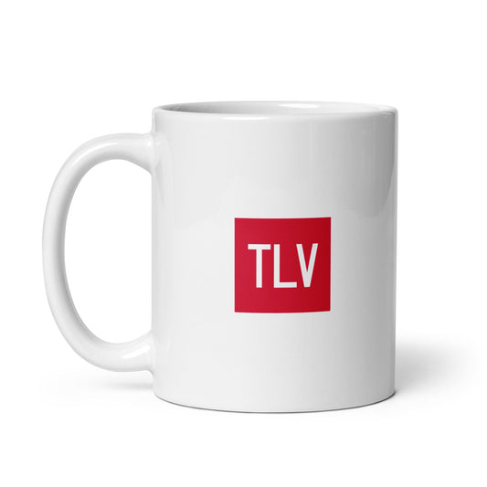TLV Tel Aviv Coffee Mug • Air Force Lettering in Crimson Red • YHM Designs - Image 02