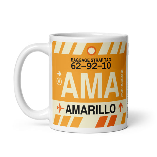 AMA Amarillo Coffee Mug • Jet Age Baggage Tag Design • YHM Designs - Image 02