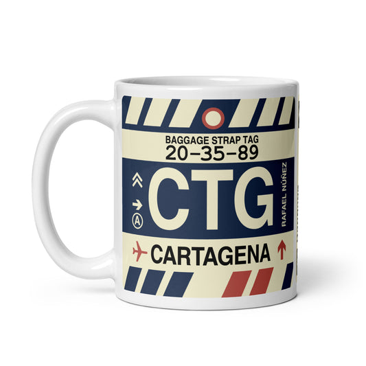 CTG Cartagena Coffee Mug • Jet Age Baggage Tag Design • YHM Designs - Image 02