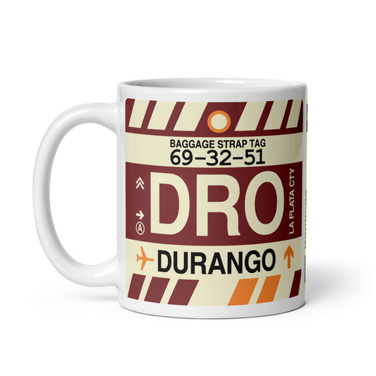 DRO Durango Coffee Mug • Jet Age Baggage Tag Design • YHM Designs - Image 02