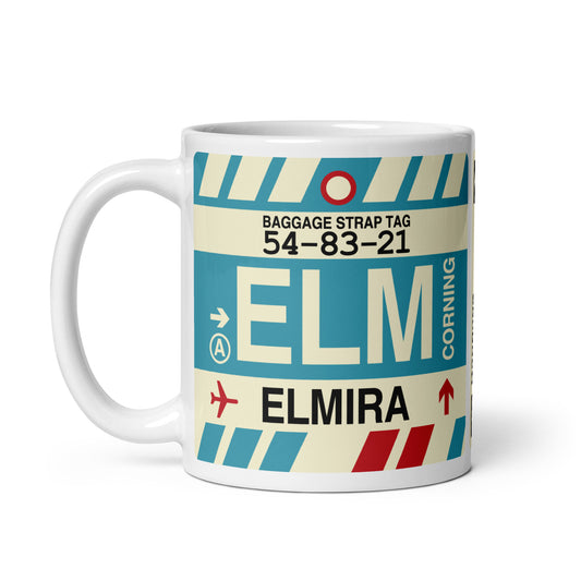 ELM Elmira-Corning Coffee Mug • Jet Age Baggage Tag Design • YHM Designs - Image 02