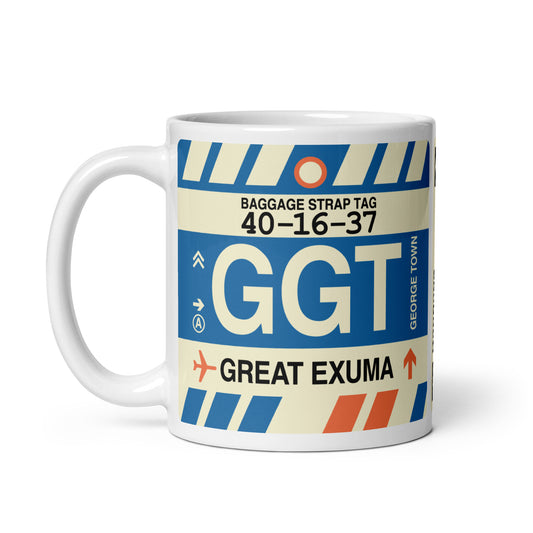 GGT Great Exuma Coffee Mug • Jet Age Baggage Tag Design • YHM Designs - Image 02