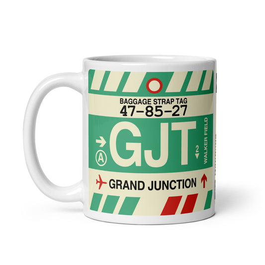 GJT Grand Junction Coffee Mug • Jet Age Baggage Tag Design • YHM Designs - Image 02