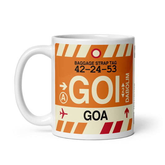 GOI Goa Coffee Mug • Jet Age Baggage Tag Design • YHM Designs - Image 02