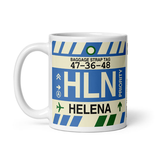 HLN Helena Coffee Mug • Jet Age Baggage Tag Design • YHM Designs - Image 02