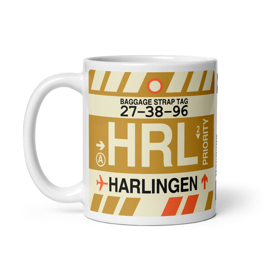 HRL Harlingen Coffee Mug • Jet Age Baggage Tag Design • YHM Designs - Image 02