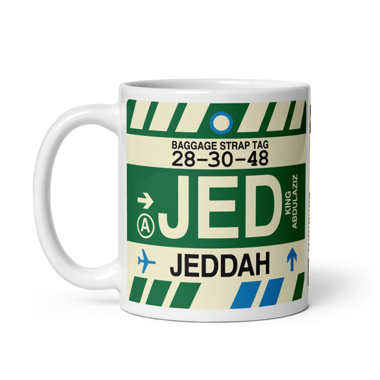 JED Jeddah Coffee Mug • Jet Age Baggage Tag Design • YHM Designs - Image 02
