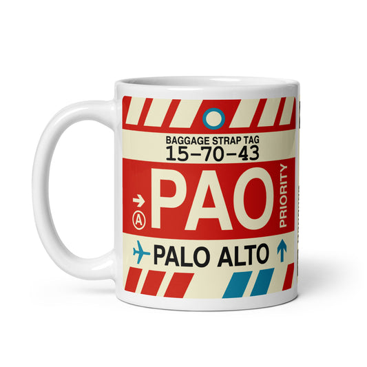 PAO Palo Alto Coffee Mug • Jet Age Baggage Tag Design • YHM Designs - Image 02