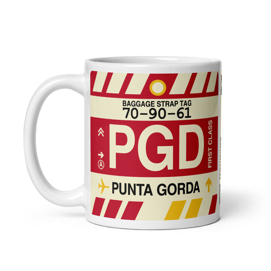 PGD Punta Gorda Coffee Mug • Jet Age Baggage Tag Design • YHM Designs - Image 02