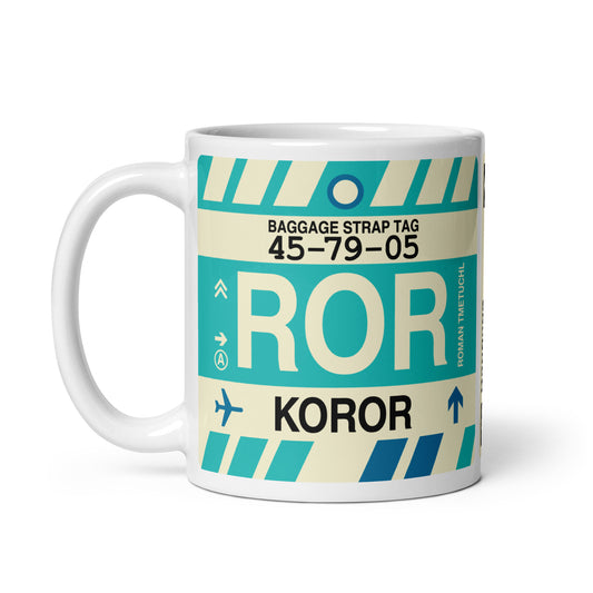 ROR Koror Coffee Mug • Jet Age Baggage Tag Design • YHM Designs - Image 02