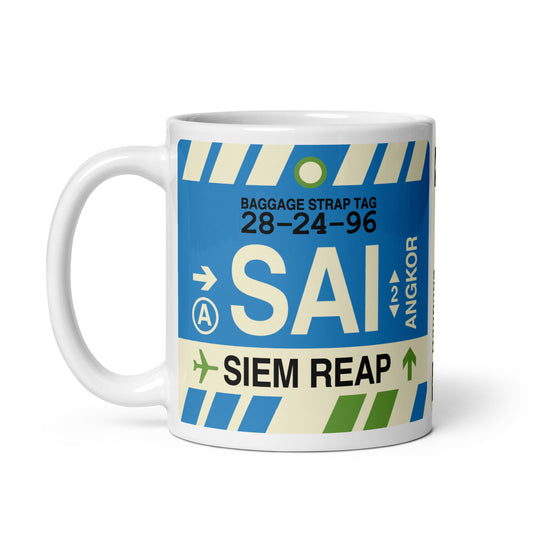 SAI Siem Reap-Angkor Coffee Mug • Jet Age Baggage Tag Design • YHM Designs - Image 02