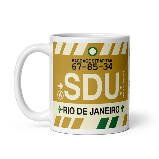 SDU Rio de Janeiro Coffee Mug • Jet Age Baggage Tag Design • YHM Designs - Image 02