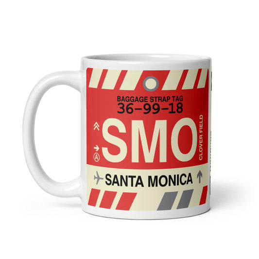 SMO Santa Monica Coffee Mug • Jet Age Baggage Tag Design • YHM Designs - Image 02