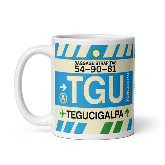 TGU Tegucigalpa Coffee Mug • Jet Age Baggage Tag Design • YHM Designs - Image 02